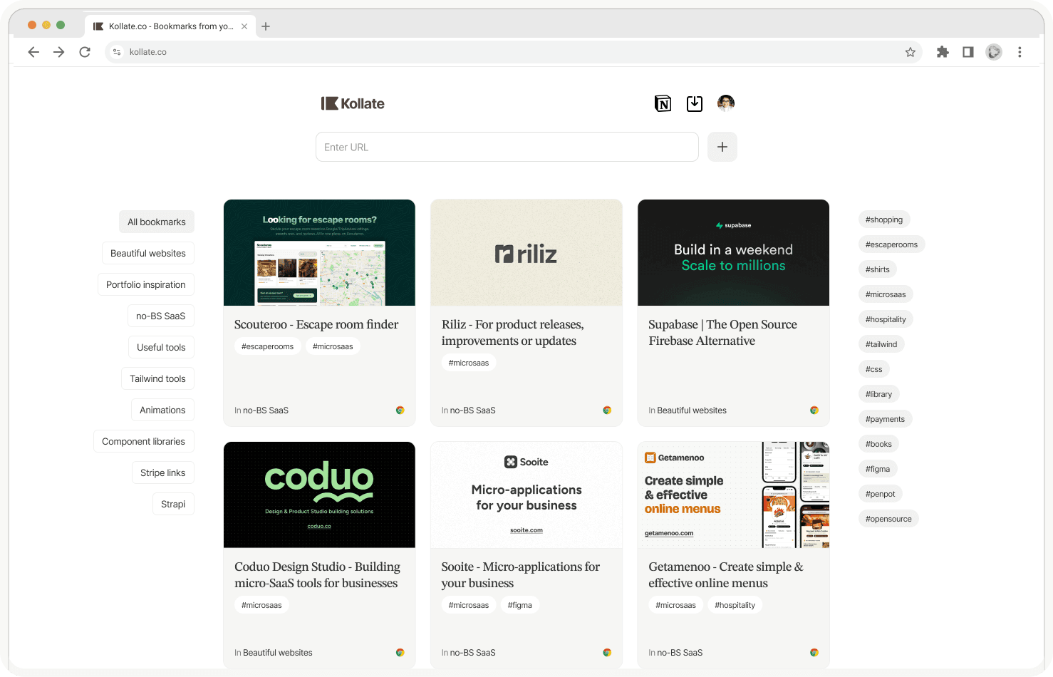 browser showing kollate.co