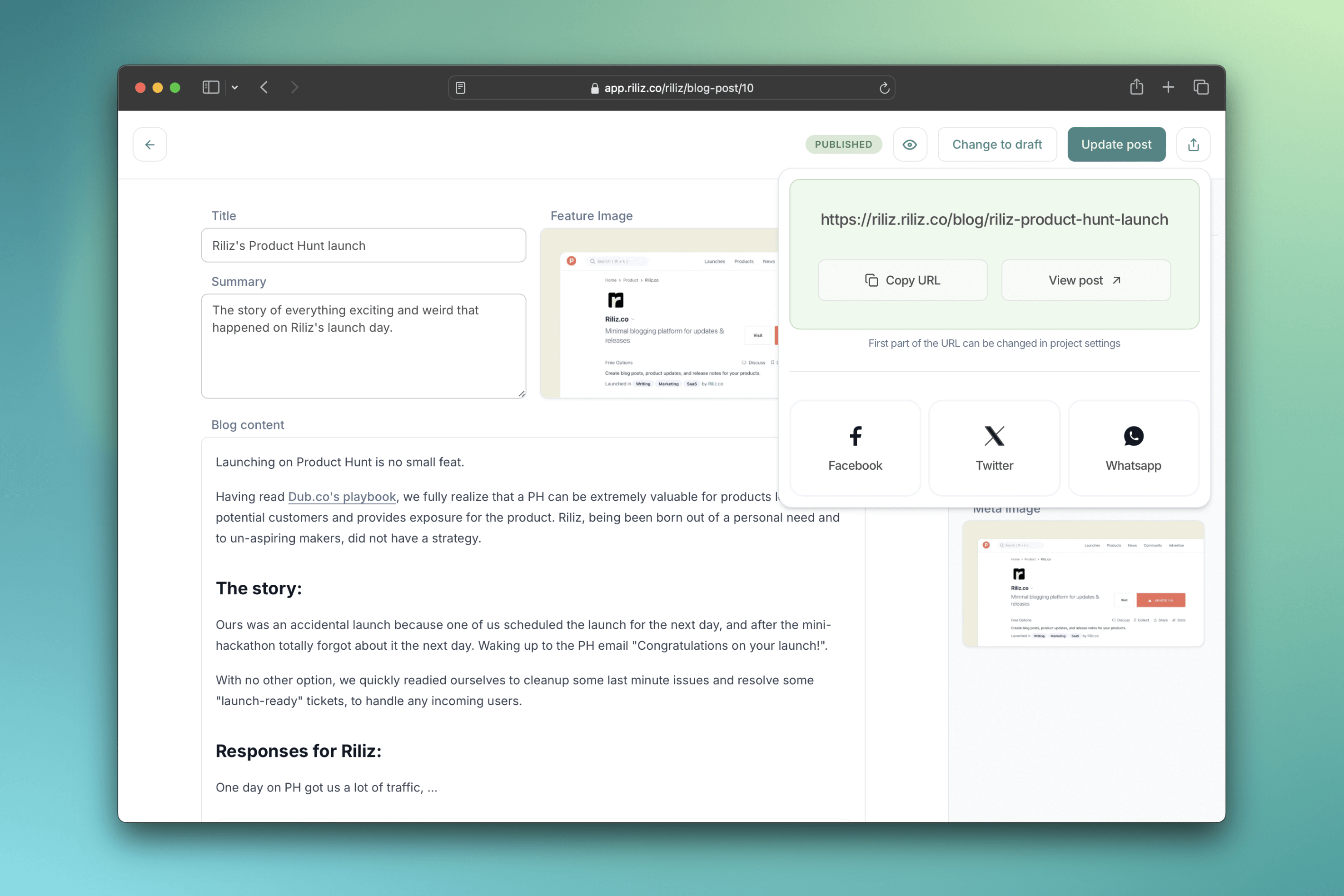 Share modal in editor