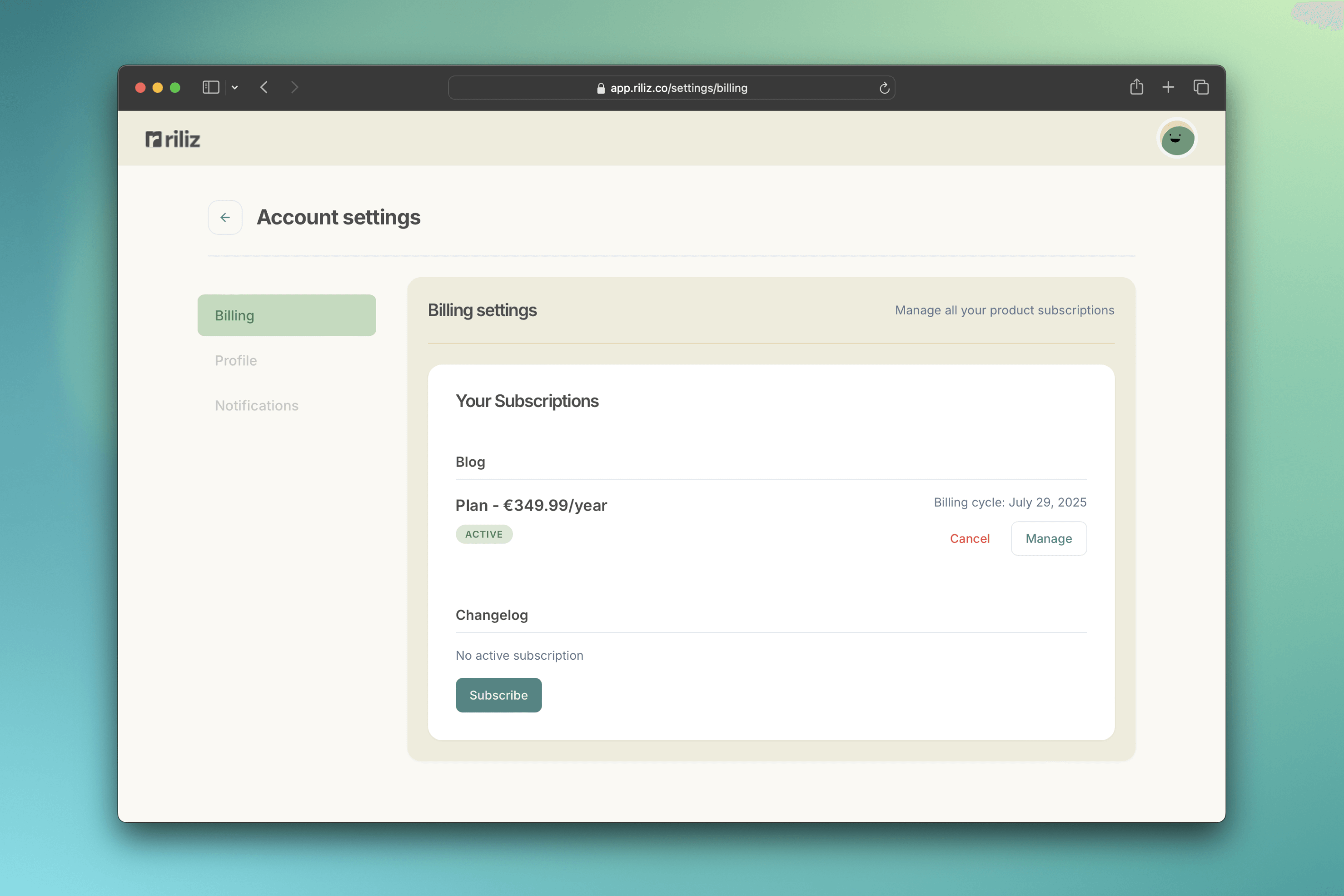 Billing dashboard
